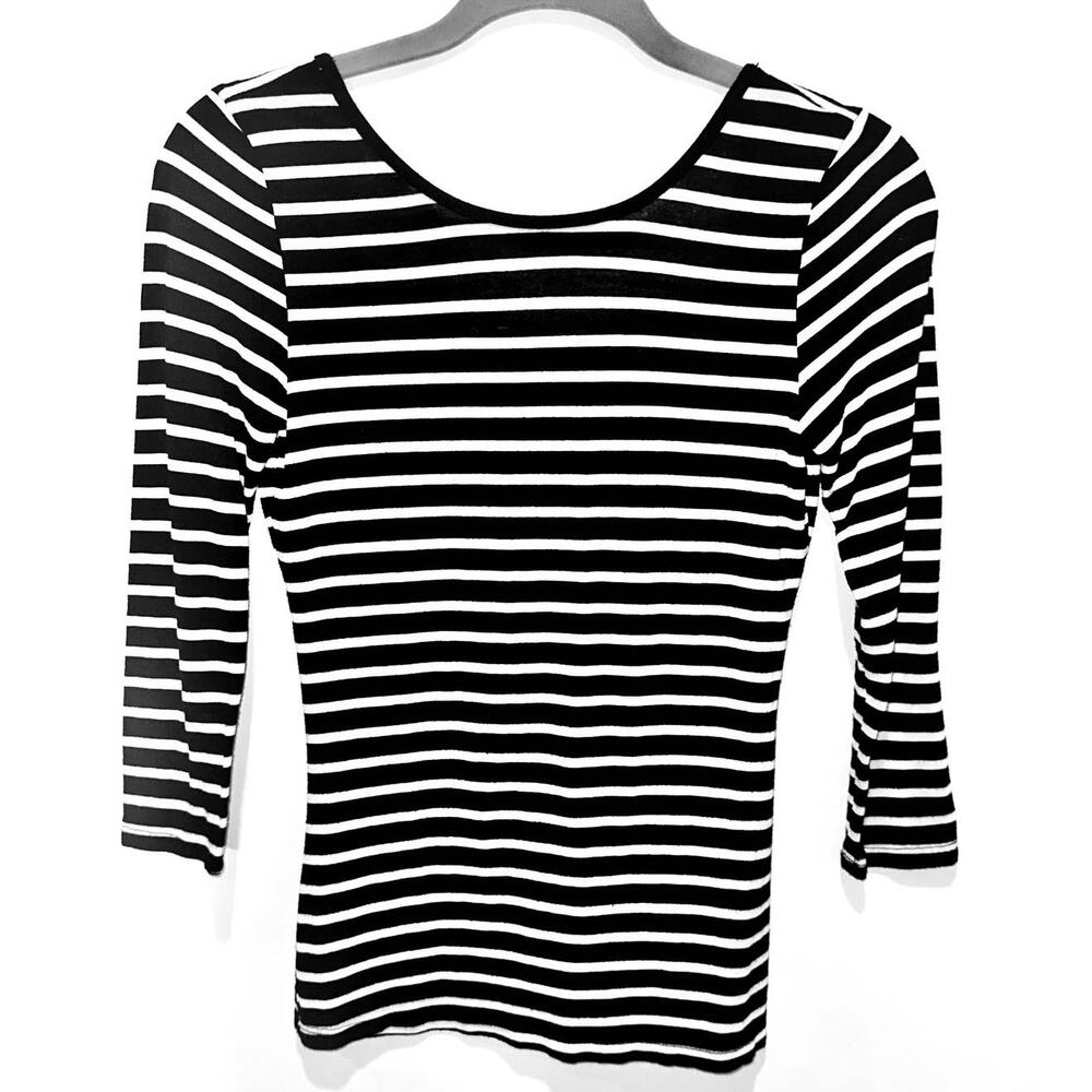 Elodie Striped Long Sleeve Open Back Top Fitted Shirt Black & White Size Small